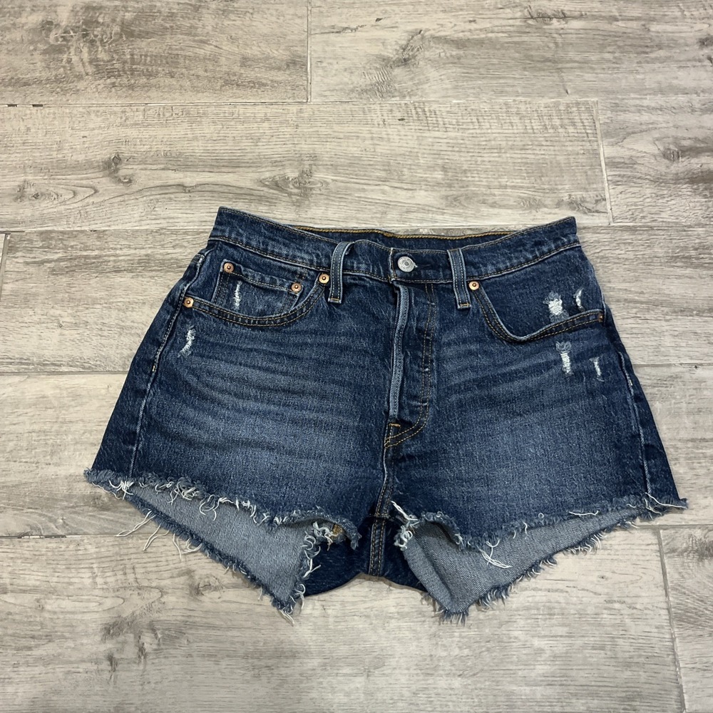 Levi's 501 Original Distressed High Rise Button Fly Denim Cutoff Shorts